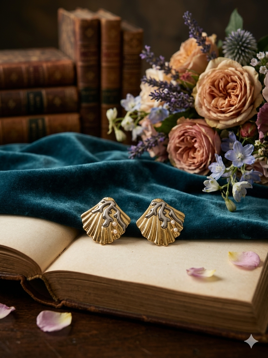 Celestial Shells Dual Tone Stud Earings