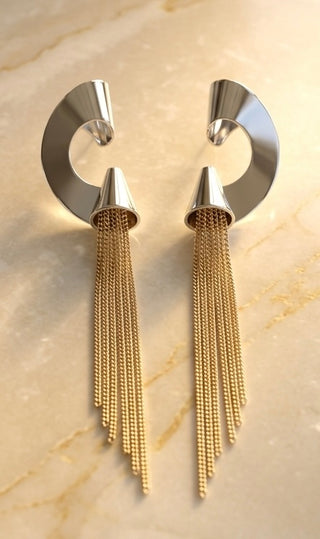 Stellar Ray Dual Tone Drop Chain Earrings