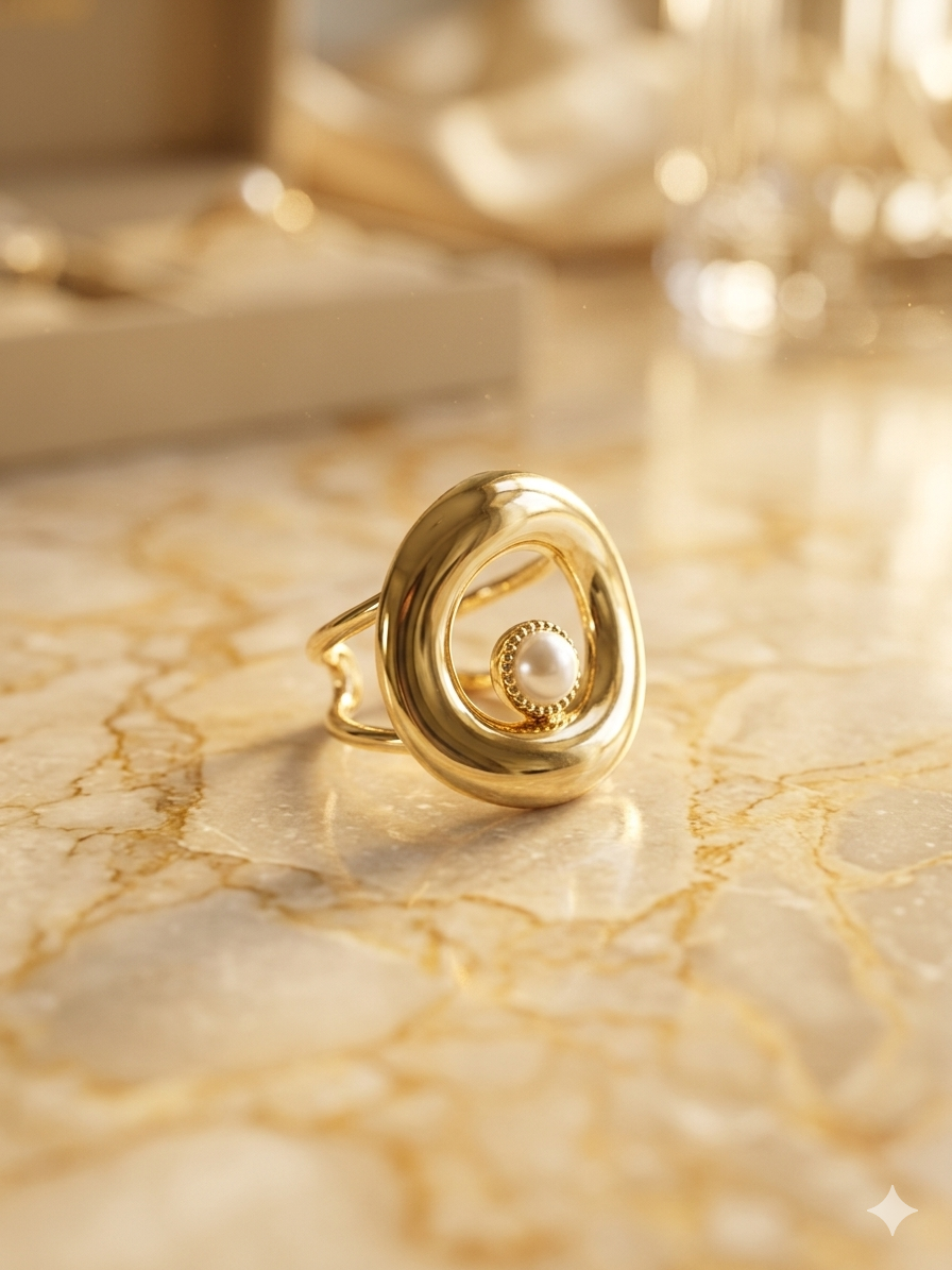 Heirloom Golden Pearl Statement  Ring