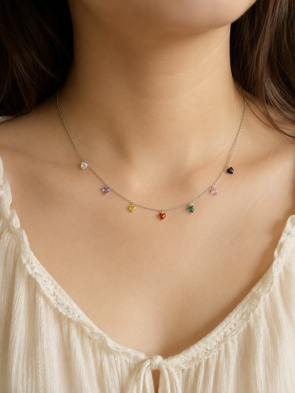 Dove of Love Silver Chain Multicolour Heart Crystal Pendant