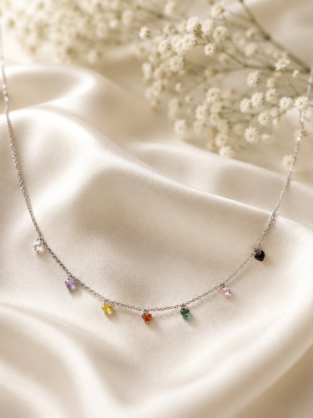 Dove of Love Silver Chain Multicolour Heart Crystal Pendant