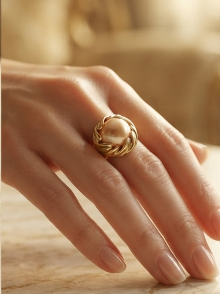 Imperial Lustrous Rose Pearl Golden Ring