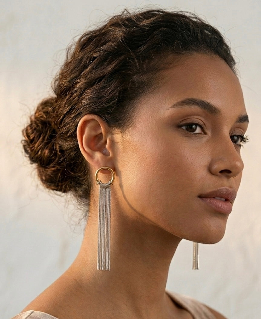 Eclipse Dual Tone Drop Chain Earings