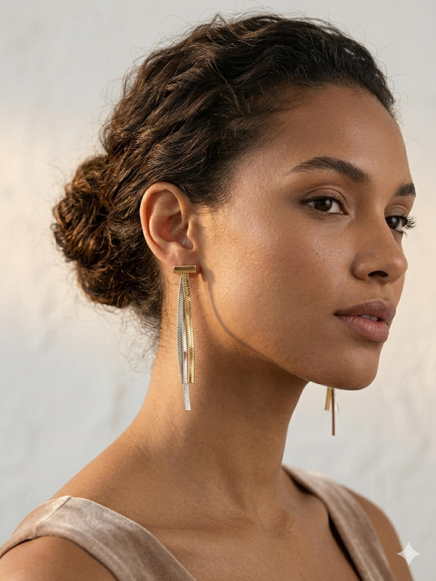 Triton Dual Tone Drop Chain Earrings