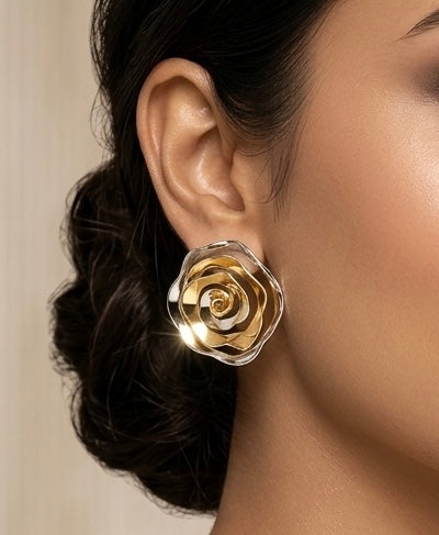 Juliet Dual Tone Rose Stud Earrings