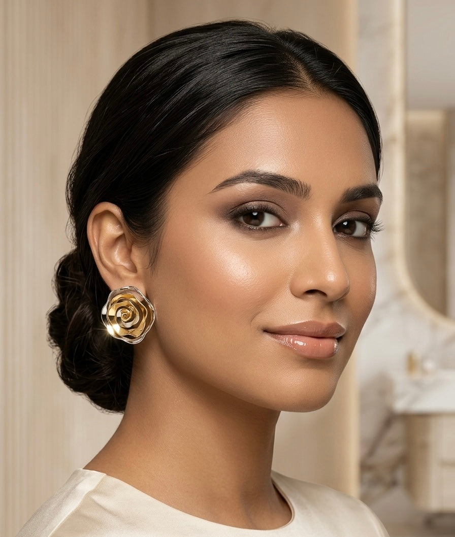 Juliet Dual Tone Rose Stud Earrings