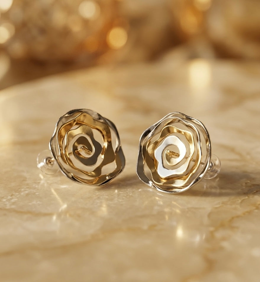 Juliet Dual Tone Rose Stud Earrings