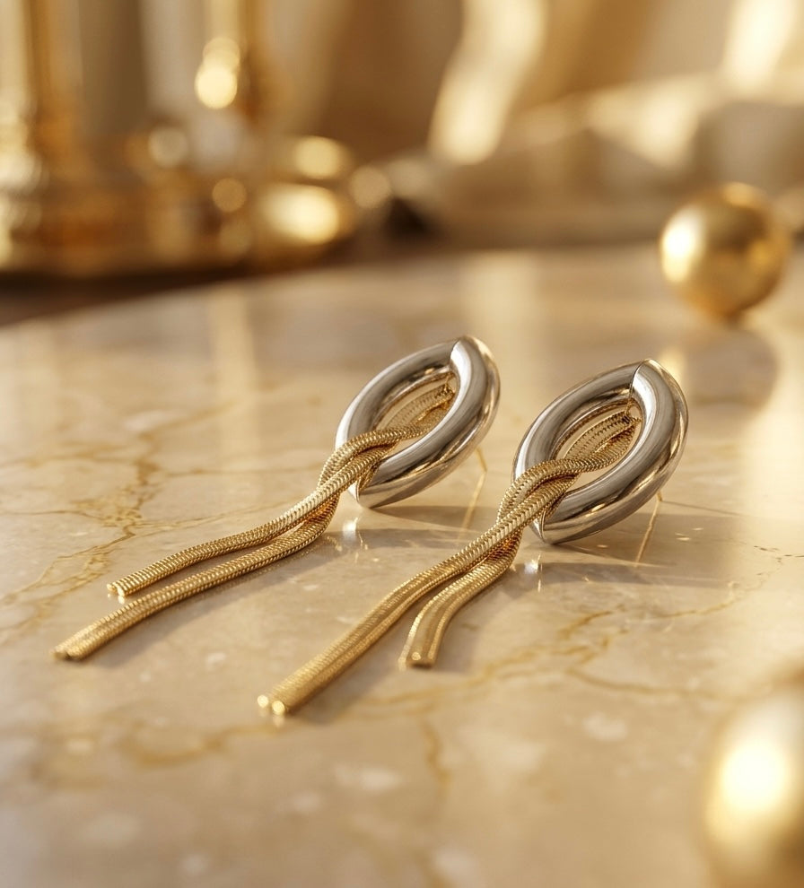 Callisto Dual Tone Drop Chain Earrings