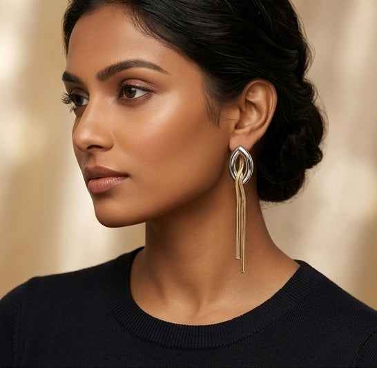 Callisto Dual Tone Drop Chain Earrings
