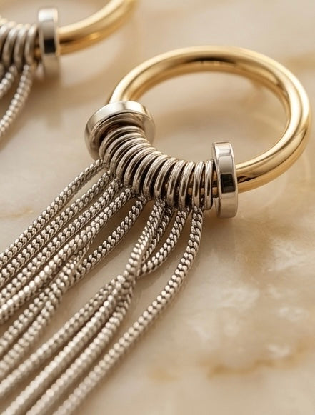 Eclipse Dual Tone Drop Chain Earings