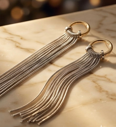 Eclipse Dual Tone Drop Chain Earings