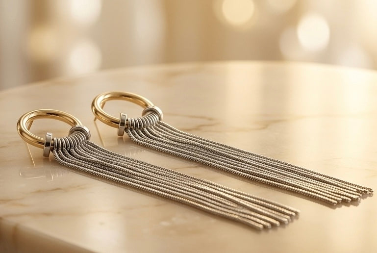 Eclipse Dual Tone Drop Chain Earings
