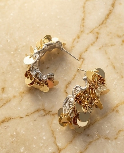 Luna Dual Tone Charm Hoops Earings