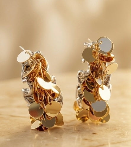 Luna Dual Tone Charm Hoops Earings