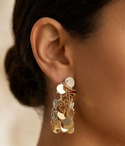 Luna Dual Tone Charm Hoops Earings