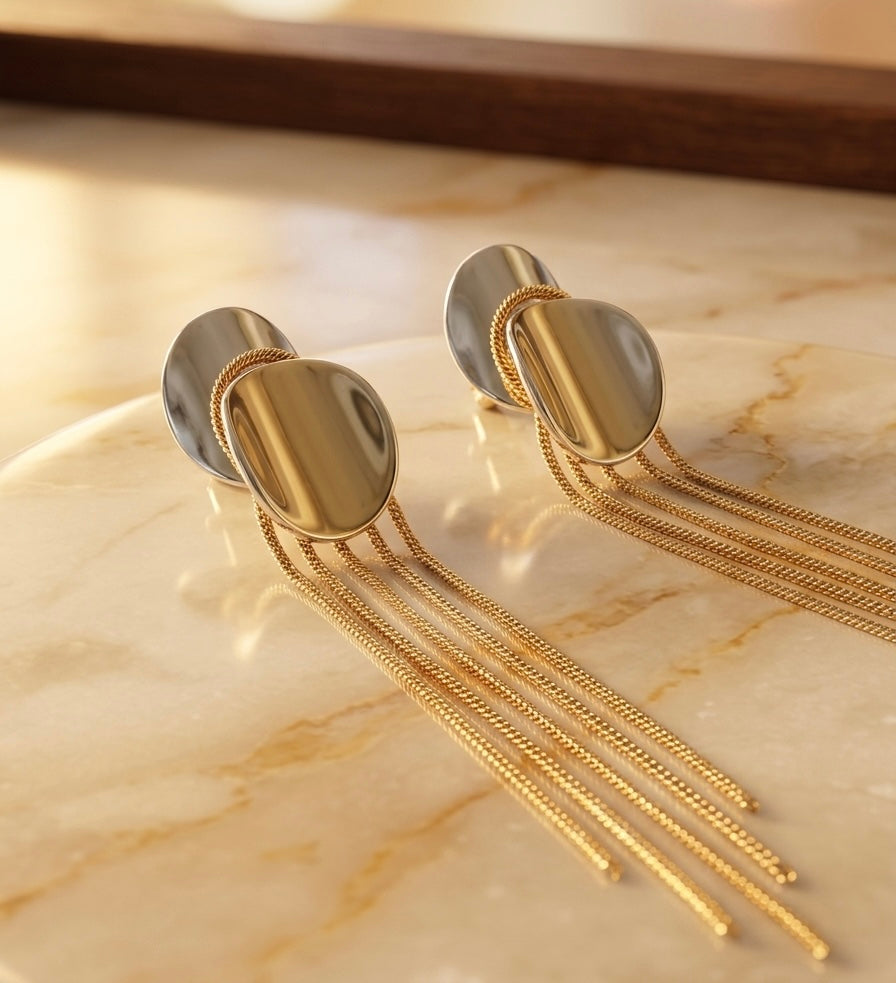Europa Dual Tone Drop Chain Earings