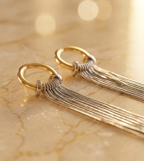 Eclipse Dual Tone Drop Chain Earrings